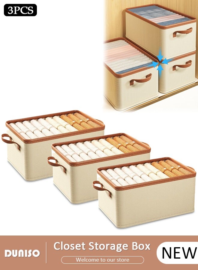 DUNISO 3 Pieces Foldable Closet Storage Organizer Washable Closet Storage Box with Carrying Handles Cube Storage Bin for Clothes Wardrobe Home Bedroom Office  - Image 1