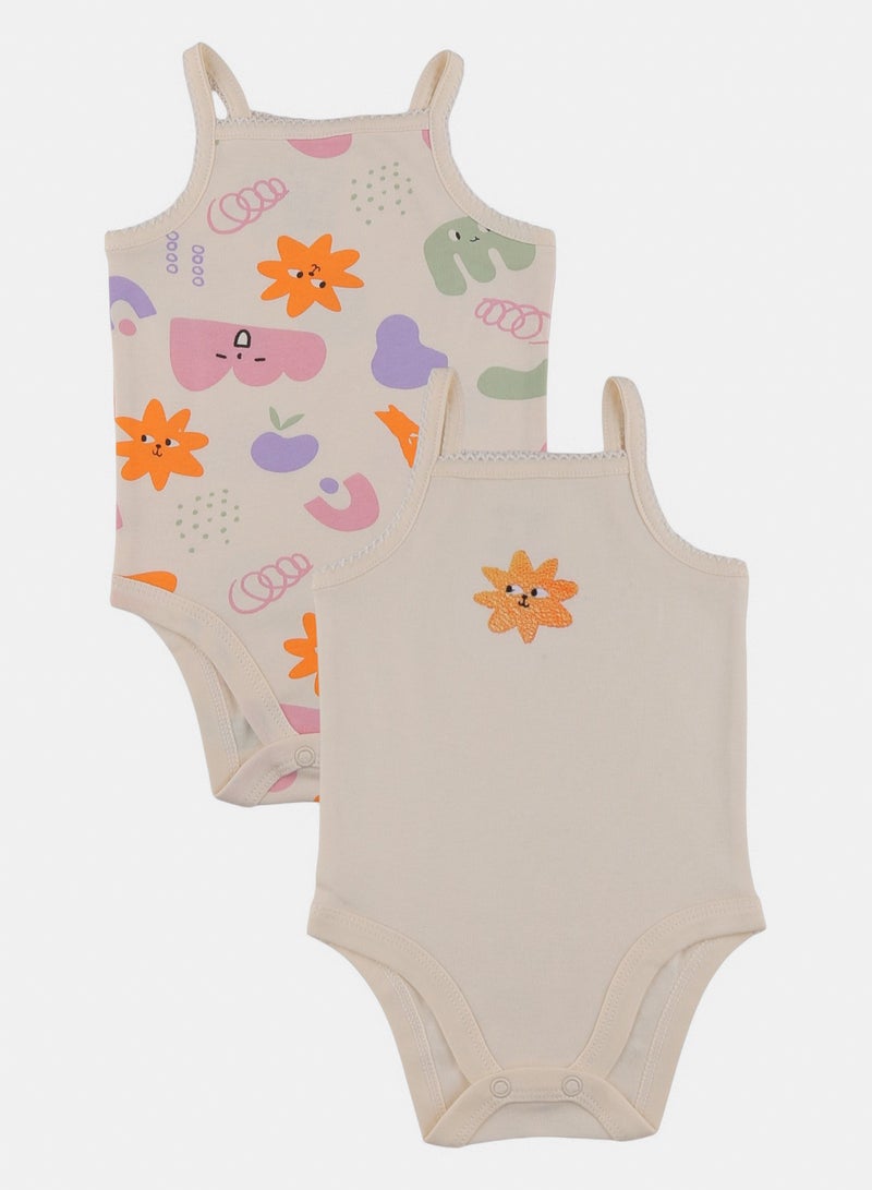 Girls White Apple Printed Strap Bodysuit - Pack of 2