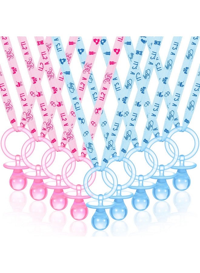 Coume 36 Pieces Baby Shower Pacifiers Necklace Acrylic Baby Party Favors Pacifiers Charm Necklace for Baby Shower Party Decorations Table Scatter(Blue, Pink) - Image 1