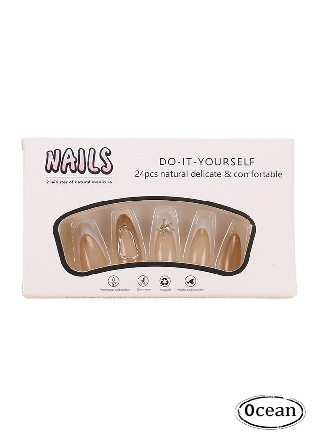 JS 24 Pieces Elegant Gold & White Tip False Nail Set - Image 1