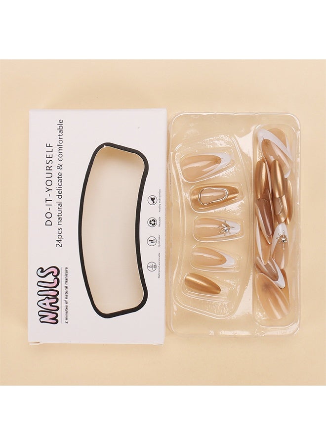 JS 24 Pieces Elegant Gold & White Tip False Nail Set - Image 2