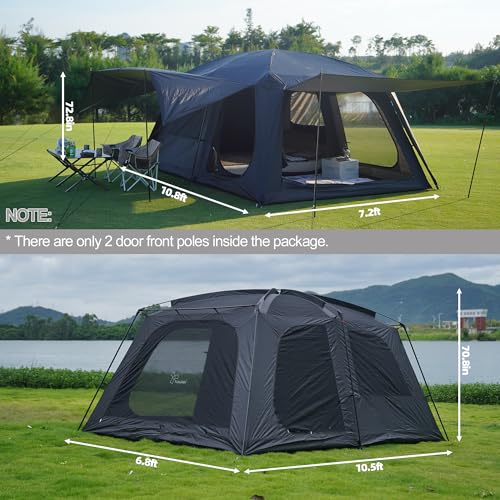 Vidalido 4-6 Person Camping Tent with 3 Door 2 Room Large Family Cabin Tents, Double Layer Waterproof Portable Glamping Tent, Big Tents for Outdoor Camping Hiking and Backpacking - Image 2