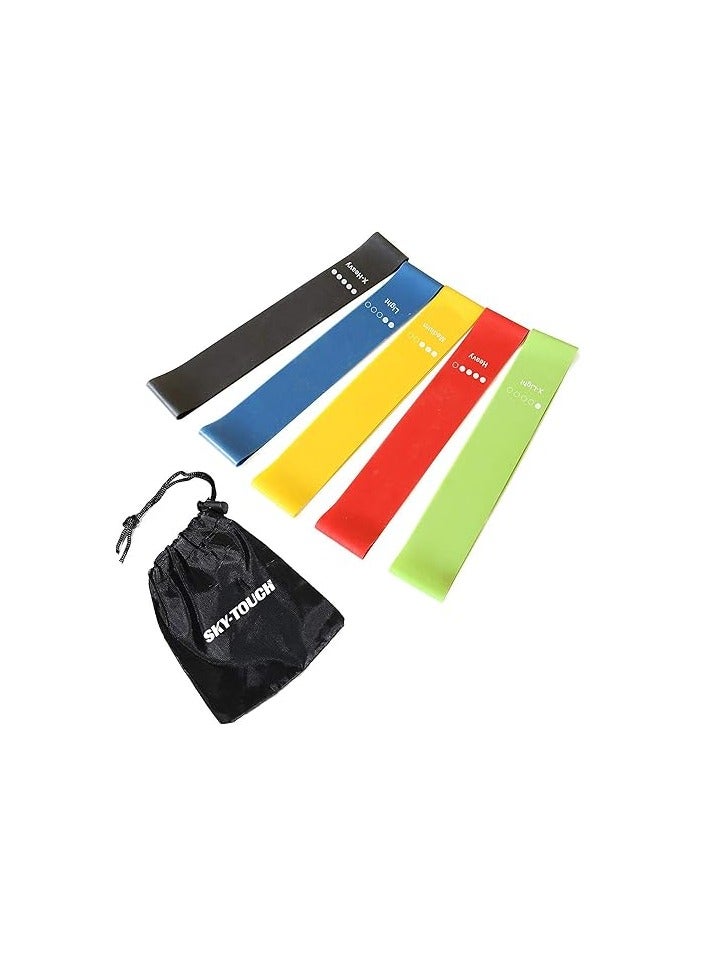 سكاي تاتش مجموعة أشرطة مقاومة للتمارين الرياضية مكونة من 5 حلقات مقاومة خفيفة للغاية إلى مقاومة شديدة للغاية 12 بوصة أشرطة تمرين مثالية للصالة الرياضية واللياقة البدنية واليوغا، متعددة الألوان، بنك ريسيندنت 1، - Image 1