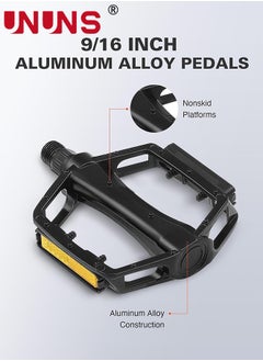 UNUNS Bike Pedals,9/16" Road Bicycle Pedals,Aluminum Alloy Cycling Flat Pedal,With 16 Anti-Skid Pins,Reflective Strip,Universal Pedals For BMX/MTB,Electric Bike,Kids Bike,Tricycle Bike,Cycle-Cross Bike  - Image 3