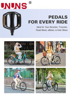 UNUNS Bike Pedals,9/16" Road Bicycle Pedals,Aluminum Alloy Cycling Flat Pedal,With 16 Anti-Skid Pins,Reflective Strip,Universal Pedals For BMX/MTB,Electric Bike,Kids Bike,Tricycle Bike,Cycle-Cross Bike  - Image 2