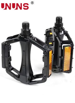 UNUNS Bike Pedals,9/16" Road Bicycle Pedals,Aluminum Alloy Cycling Flat Pedal,With 16 Anti-Skid Pins,Reflective Strip,Universal Pedals For BMX/MTB,Electric Bike,Kids Bike,Tricycle Bike,Cycle-Cross Bike  - Image 1