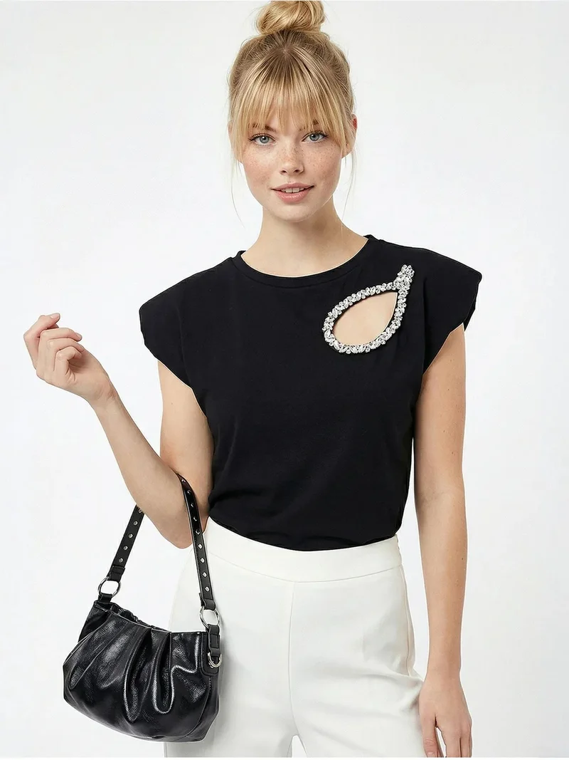 بيانكو لوتشي LUCCI Cut Out Crew Neck T-Shirt