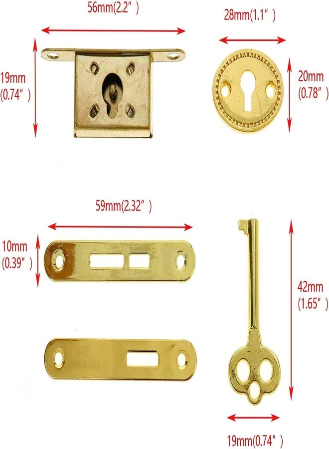 Teclican Golden Mini Box Locks Mortise Locks Wooden Box Locks Jewelry Box Lock Golden Keyhole Locks Furniture Locks with Keys & Mounting Screws Pack of - (5) - Image 3
