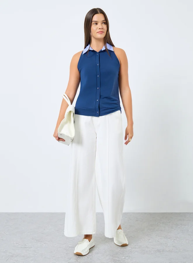 Styli Styli Navy Blue Sleeveless Knit Top