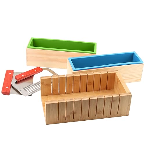 ZOENHOU 7PCS 42oz Soap Molds with Stainless Steel Wavy Slicer and Straight Slicer, Soap Loaf Bar Rectangular Silicone Soap Making Molds Kit with Wood Box DIY Tool Set for Soap Making Supplies - Image 3