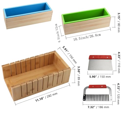 ZOENHOU 7PCS 42oz Soap Molds with Stainless Steel Wavy Slicer and Straight Slicer, Soap Loaf Bar Rectangular Silicone Soap Making Molds Kit with Wood Box DIY Tool Set for Soap Making Supplies - Image 2