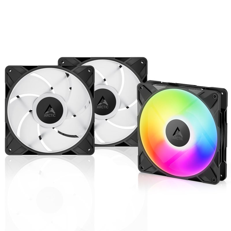 ARCTIC P14 Pro A-RGB - 3 Pack - Powerful Premium Fan, 140 mm PWM Fan with Y-Cable Splitte, 400-2500 RPM, 0 RPM <5% PWM, 5V Digital RGB, Fluid Dynamic Bearing, 4-Pin - Black - Image 1