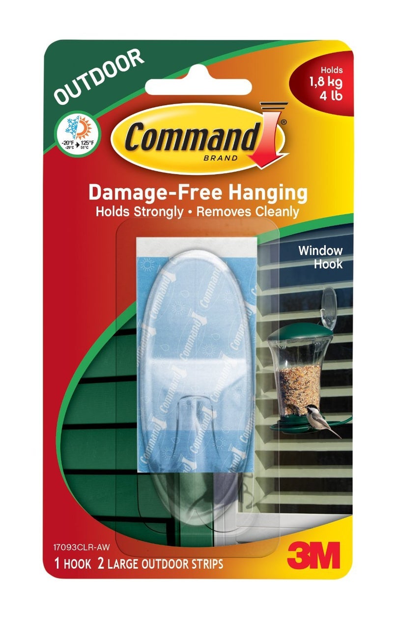 Command Outdoor Large Window Hooks, 4-Pack of 1 Hook and 2 Command Strips, Organize Damage-Free, No Tools Wall Hooks for Hanging Decorations in Living Spaces, Holds up to 4 lb - Image 1