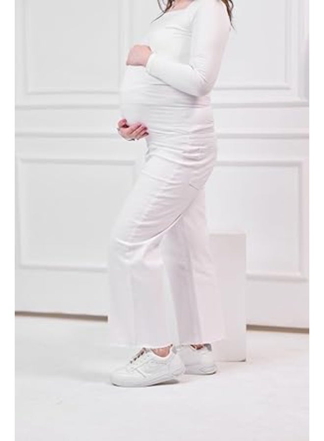 توباي جينز وايد ليج للحوامل – قصة واسعة ومريحة، بطن مرن، تصميم عصري كاجوال لجميع مراحل الحمل - Image 1