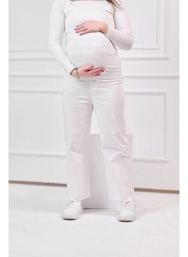 توباي جينز وايد ليج للحوامل – قصة واسعة ومريحة، بطن مرن، تصميم عصري كاجوال لجميع مراحل الحمل - Image 4