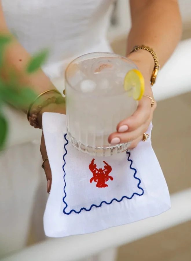 Curate Home Embroidered Crab & Lobster Cocktail Napkins (Set of 4)
