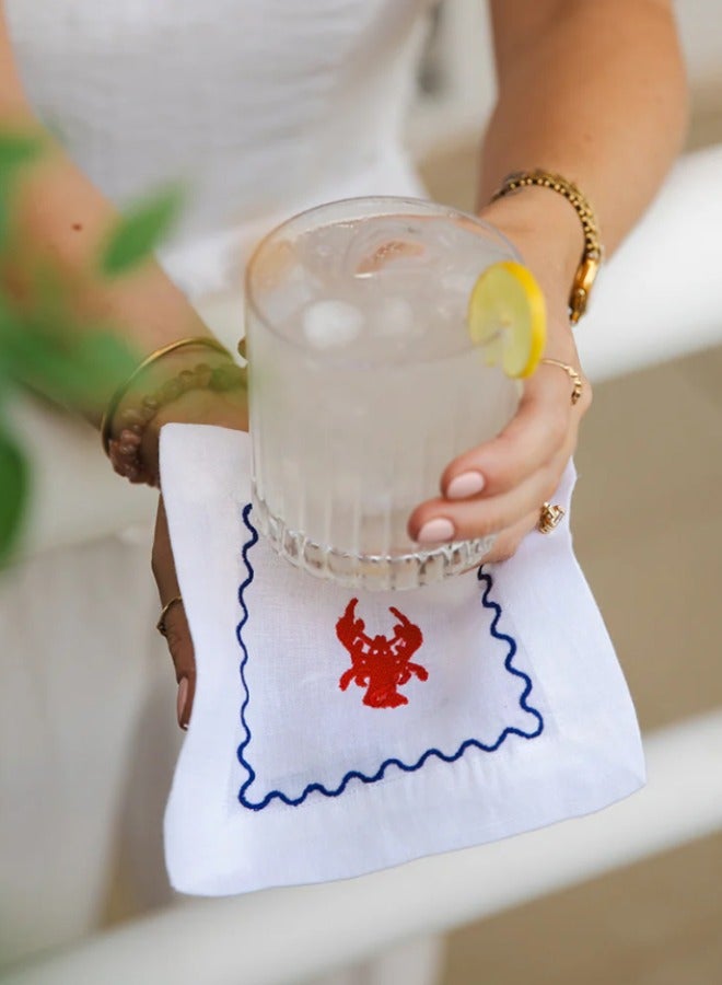 Curate Home Embroidered Crab & Lobster Cocktail Napkins (Set of 4) 
