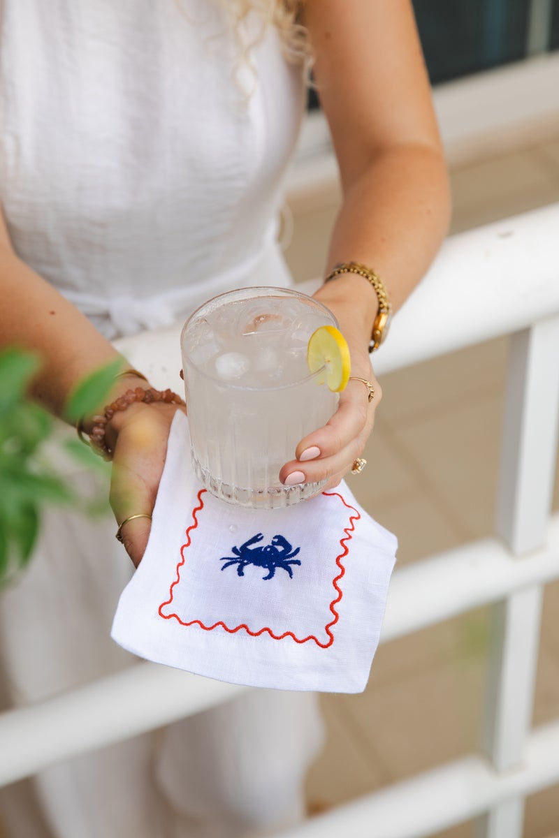 Curate Home Embroidered Crab & Lobster Cocktail Napkins (Set of 4) - Image 1