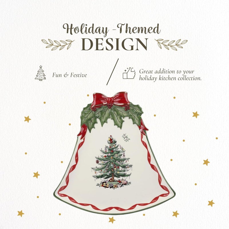 Spode Christmas Tree Ribbons BellShaped Coupe Plate  105Inch Holiday Serving Plate for Desserts Appetizers and Treats  Festive Christmas Dinnerware with Gold Accents  Dishwasher Safe - Image 3