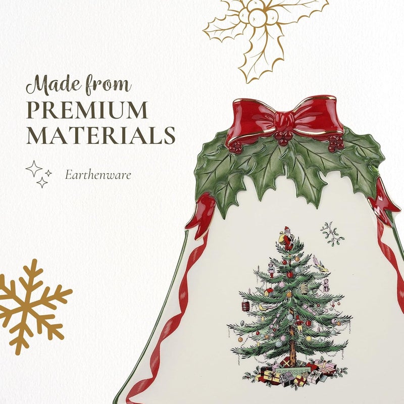 Spode Christmas Tree Ribbons BellShaped Coupe Plate  105Inch Holiday Serving Plate for Desserts Appetizers and Treats  Festive Christmas Dinnerware with Gold Accents  Dishwasher Safe - Image 4