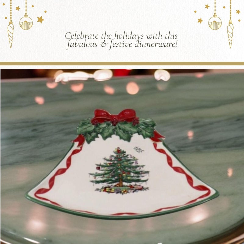 Spode Christmas Tree Ribbons BellShaped Coupe Plate  105Inch Holiday Serving Plate for Desserts Appetizers and Treats  Festive Christmas Dinnerware with Gold Accents  Dishwasher Safe - Image 5