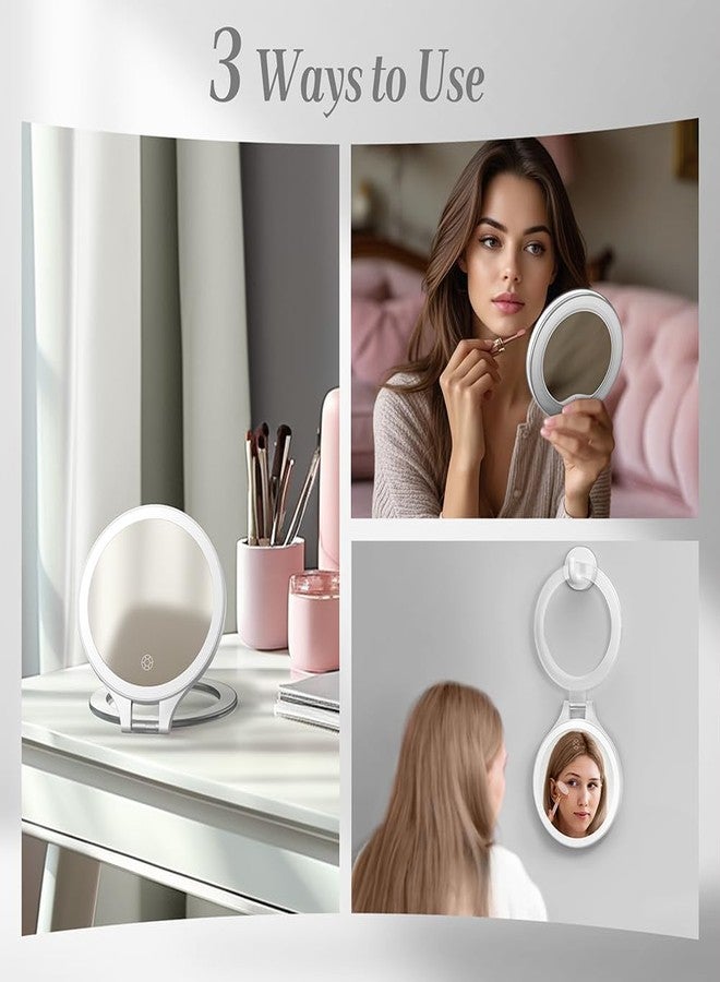 Luxspire Magnifying Mirror with Light, 10X / 1X Double Sided Makeup Mirror, Portable Travel Makeup Mirror with 3 Color Lights and Magnification, Foldable Handheld Lighted Mirror, White - Image 3