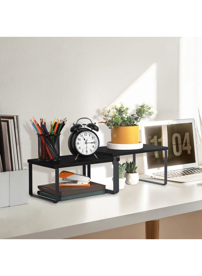 CADUKE Counter Shelf Organizer Set of 2 Kitchen Cabinet Shelves Expandable Countertop Shelves Organizer Wood Cabinet Shelf Black Stackable Storage Rack for Pantry - Image 5