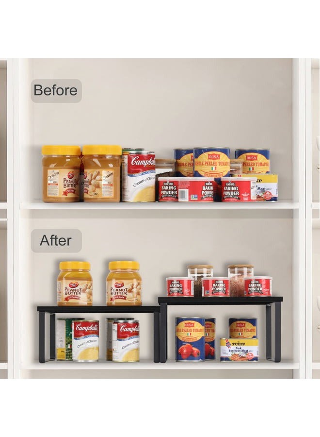 CADUKE Counter Shelf Organizer Set of 2 Kitchen Cabinet Shelves Expandable Countertop Shelves Organizer Wood Cabinet Shelf Black Stackable Storage Rack for Pantry - Image 3