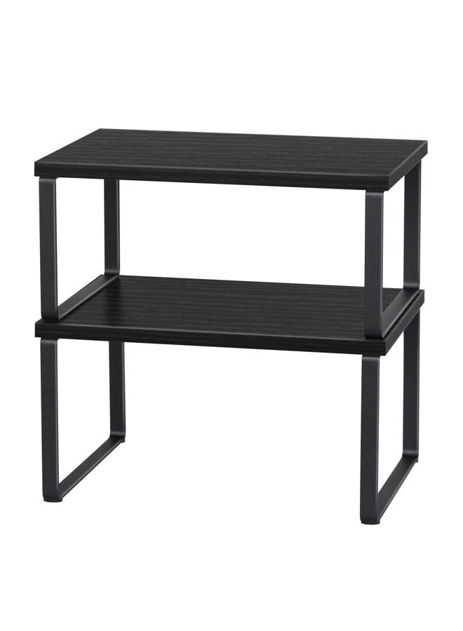 CADUKE Counter Shelf Organizer Set of 2 Kitchen Cabinet Shelves Expandable Countertop Shelves Organizer Wood Cabinet Shelf Black Stackable Storage Rack for Pantry - Image 1