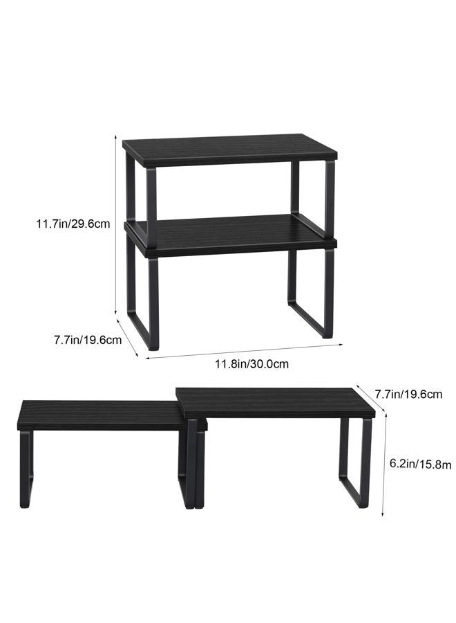 CADUKE Counter Shelf Organizer Set of 2 Kitchen Cabinet Shelves Expandable Countertop Shelves Organizer Wood Cabinet Shelf Black Stackable Storage Rack for Pantry - Image 2