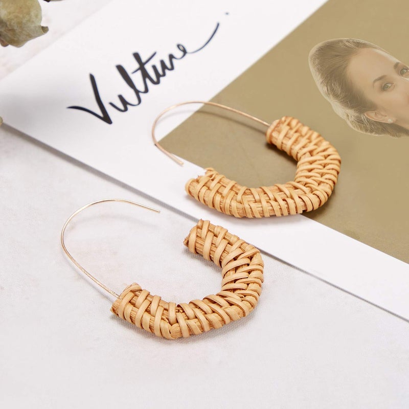 meekoo 4 Pairs Rattan Earrings for Women Beach Essentials Tassel Dangle Boho Straw Earrings(Boho) - Image 5