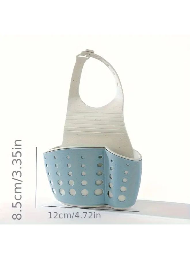 1pc Blue Adjustable Snap On Faucet Organizer Basket Durable Plastic Bathroom Storage With Multiple Compartments For Sink Area Makeup Brushes Soap And Sponges Space Saving Over The Sink Accessory Perforated Design Easy Maintenance - Image 3