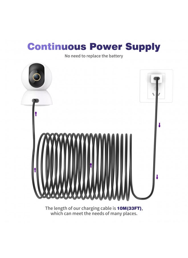 iMangoo iMangoo USB to USB C Power Cable for CCTV Camera,33FT Type C Power Extension Cable for Xiaomi Mi eufy Security Camera Outdoor Indoor Cord with 10 Wire Clips Cable Nails, No Data Transfer Support,Black  - Image 5