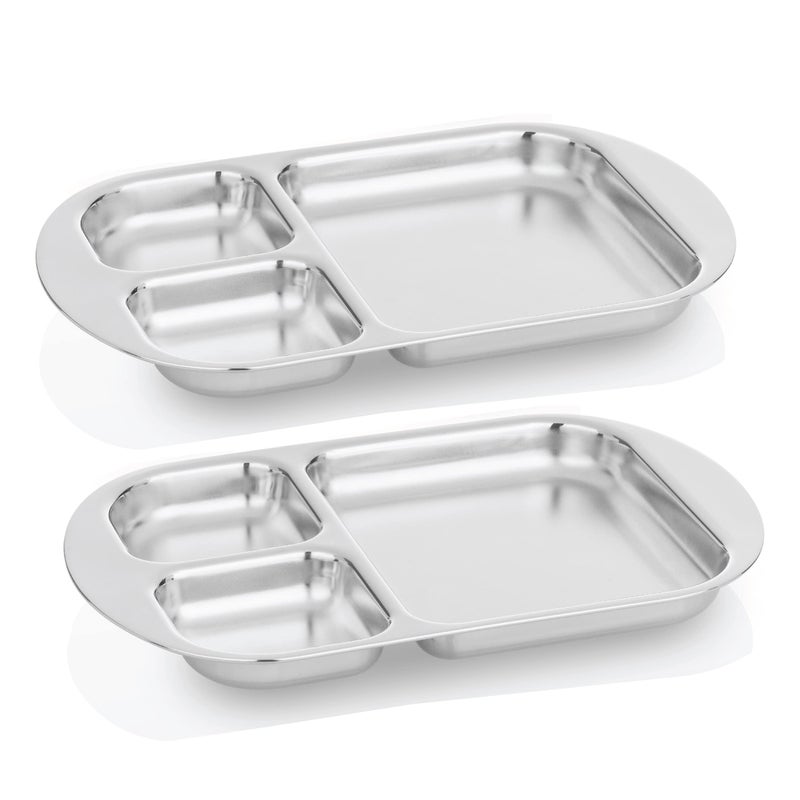 Kiddobloom Children's Stainless Steel Divided Plates | Education Series | Premium 304 (18/8) | Set of 2 | Ideal for Montessori Babies, Toddlers & Kids - Image 1