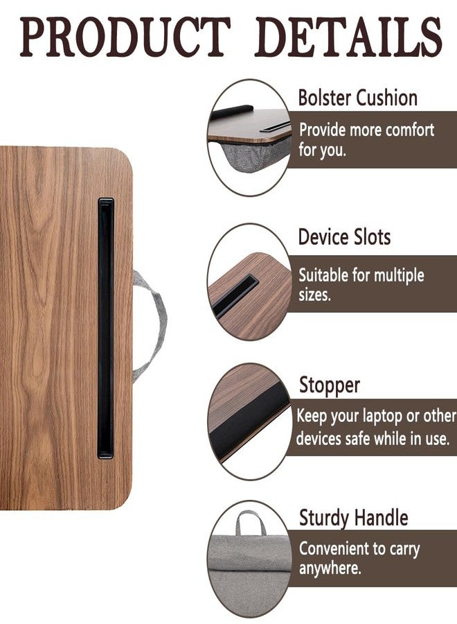 YUELAKE Lap Desk, Portable Laptop Desk Fits Up to 16“ Laptops, with Tablet Slot, Built-in Cushion, Great for Home & Office,Lap Desk with Cushion (Brown with Wrist Rest, Medium) - Image 5