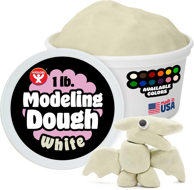 Hygloss Products Play Dough, Safe & Non-Toxic Modelling Dough for Arts & Crafts, Learn & Play, Unscented, 1lb. White - Image 1