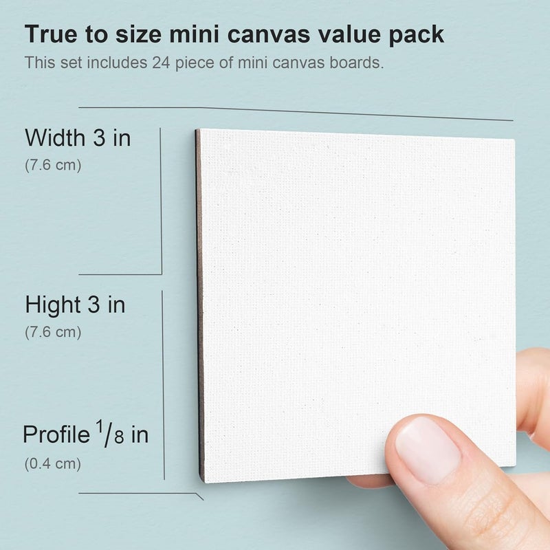 AUREUO Mini Magnetic Canvas Panel 3x3 Inch / 24 Pack - Small Square Flat Canvas Board with Magnet Back Art Gift Set Bulk Pack Tiny Thin Canvases for Christmas Painting & Craft - Image 2