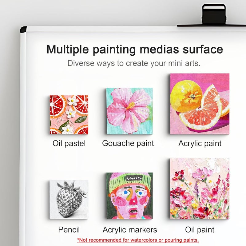 AUREUO Mini Magnetic Canvas Panel 3x3 Inch / 24 Pack - Small Square Flat Canvas Board with Magnet Back Art Gift Set Bulk Pack Tiny Thin Canvases for Christmas Painting & Craft - Image 5