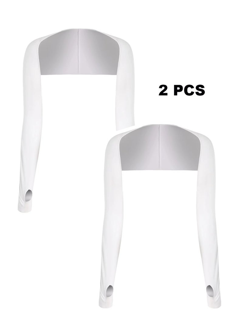 AGD - 2-Piece Cooling Shoulder Cover, Arm Wrap, and Sun Protection Sleeves for Women and Men with Finger Hole for Golfing, Driving, Riding, and Fishing - White - Image 1