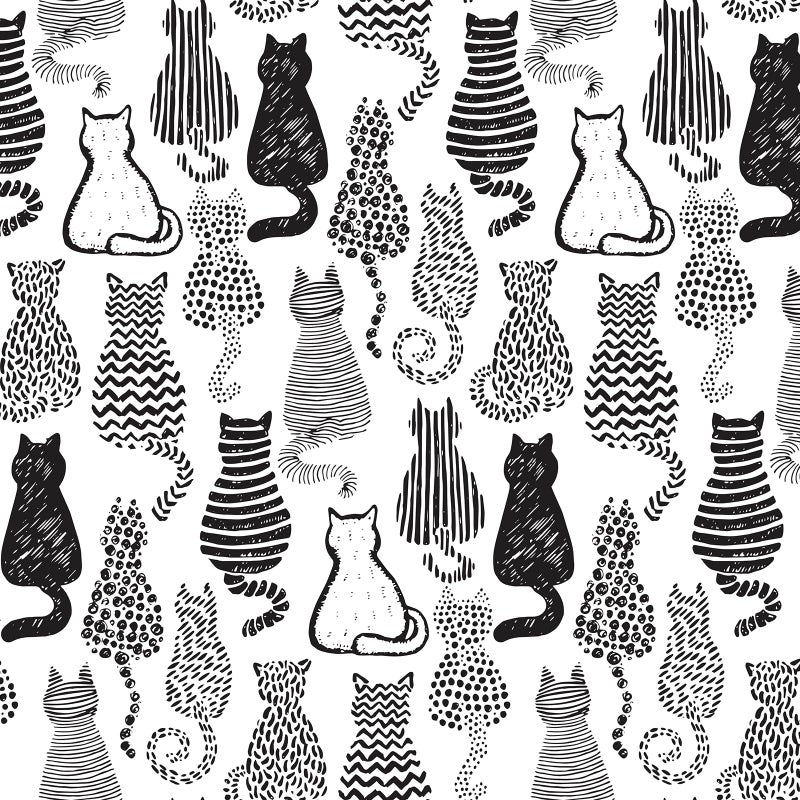 LaCheery Cat Wallpaper Black and White Cat Peel and Stick Wallpaper Cats Wall Paper Peel and Stick Modern Black and White Contact Paper for Wall Nursery Kids Room Cabinets Drawers Removable 175x79 - Image 2
