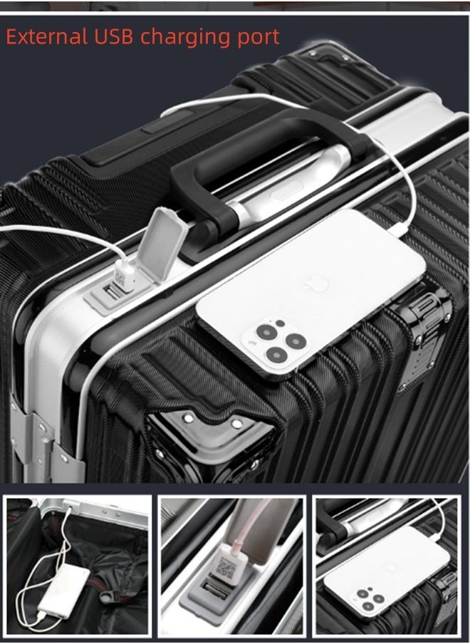 Generic - 24" Travel Luggage Carry On Luggage with USB Charging Port Front with TAS Lock,Universal Wheel Boarding Suitcase with 360 Spinner Wheels,Aluminum Framed Carry On Suitcase - Image 1