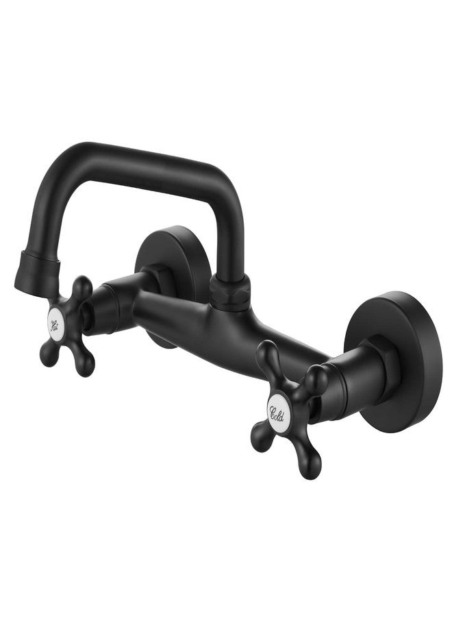 Airuida Wall Mount Kitchen Sink Faucet for 6 Inch(15cm) Spout Reach 8 Inch Center Adjustable Center Double Cross Handles Hot and Cold Water Mixer Tap 360 Rotatable Faucet Matte Black - Image 1