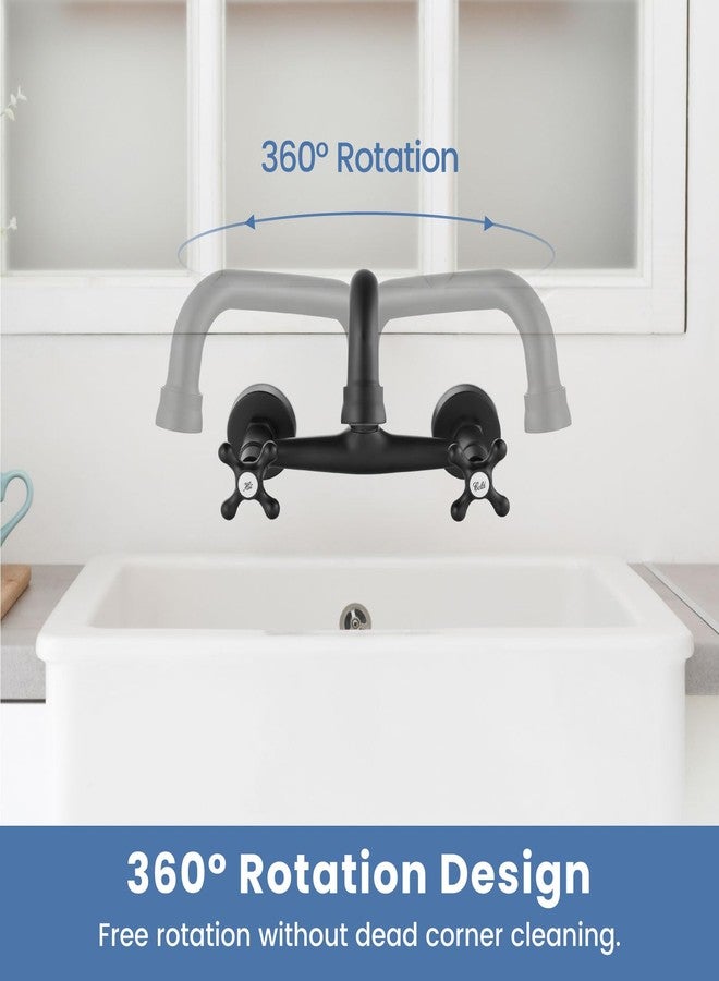 Airuida Wall Mount Kitchen Sink Faucet for 6 Inch(15cm) Spout Reach 8 Inch Center Adjustable Center Double Cross Handles Hot and Cold Water Mixer Tap 360 Rotatable Faucet Matte Black - Image 4