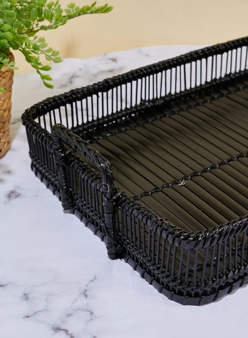 Premier Black Rattan Rectangle Storage Tray