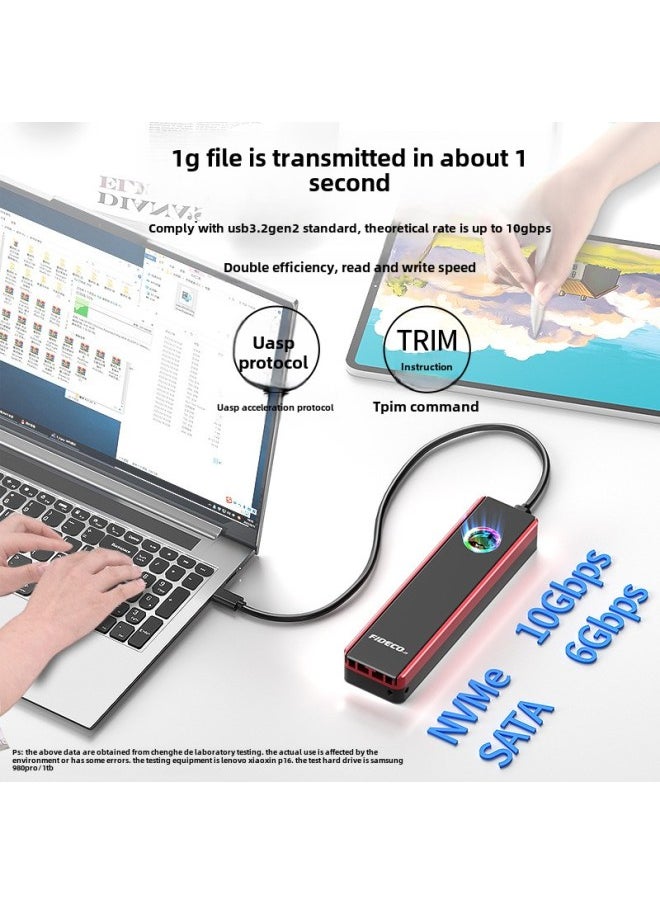 Generic FIDECOm2 Solid State Hard Disk Box NVME/SATA Dual Protocol Built-in Cooling Fan RGB Colorful Hard Disk Shell-Color: Nvme/sata Dual Protocol  - Image 4