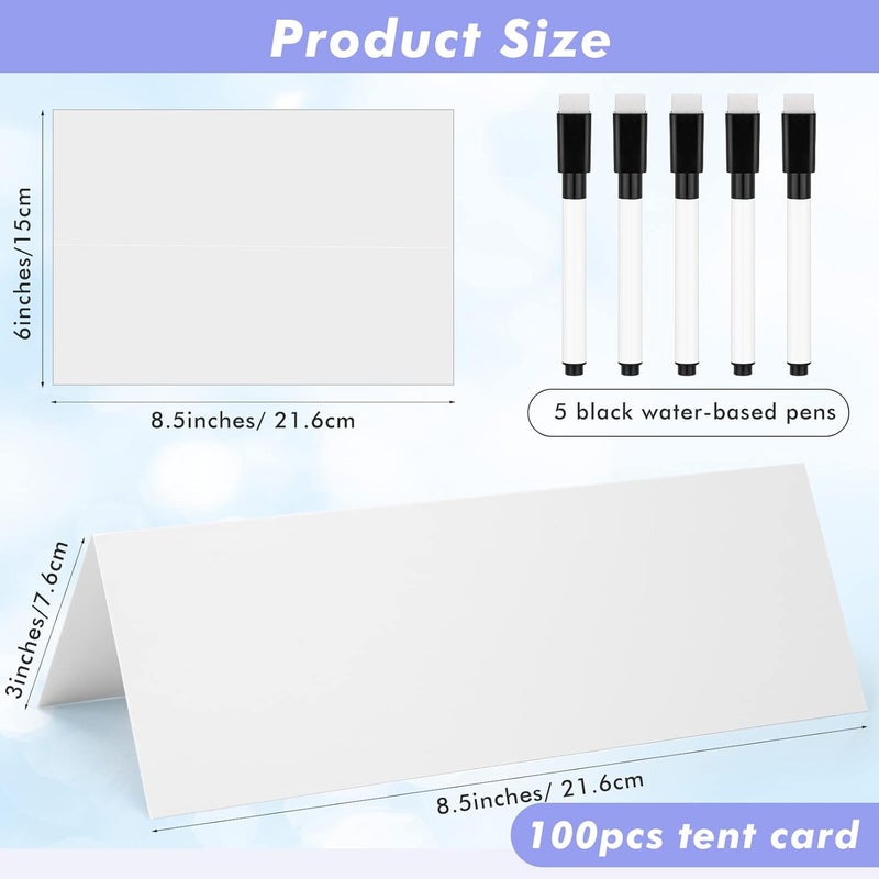 Seajan 100 Pcs Dry Erase Tent Cards 8.5" x 6" Reusable Name Cards White Table Name Sign Wedding Guest Tents Dry Erase Table Sign with 5 Black Markers for Classroom Workplace Wedding - Image 3