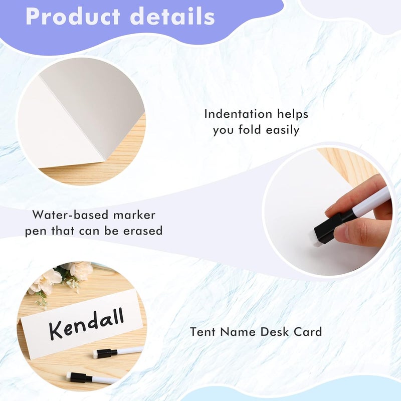 Seajan 100 Pcs Dry Erase Tent Cards 8.5" x 6" Reusable Name Cards White Table Name Sign Wedding Guest Tents Dry Erase Table Sign with 5 Black Markers for Classroom Workplace Wedding - Image 4