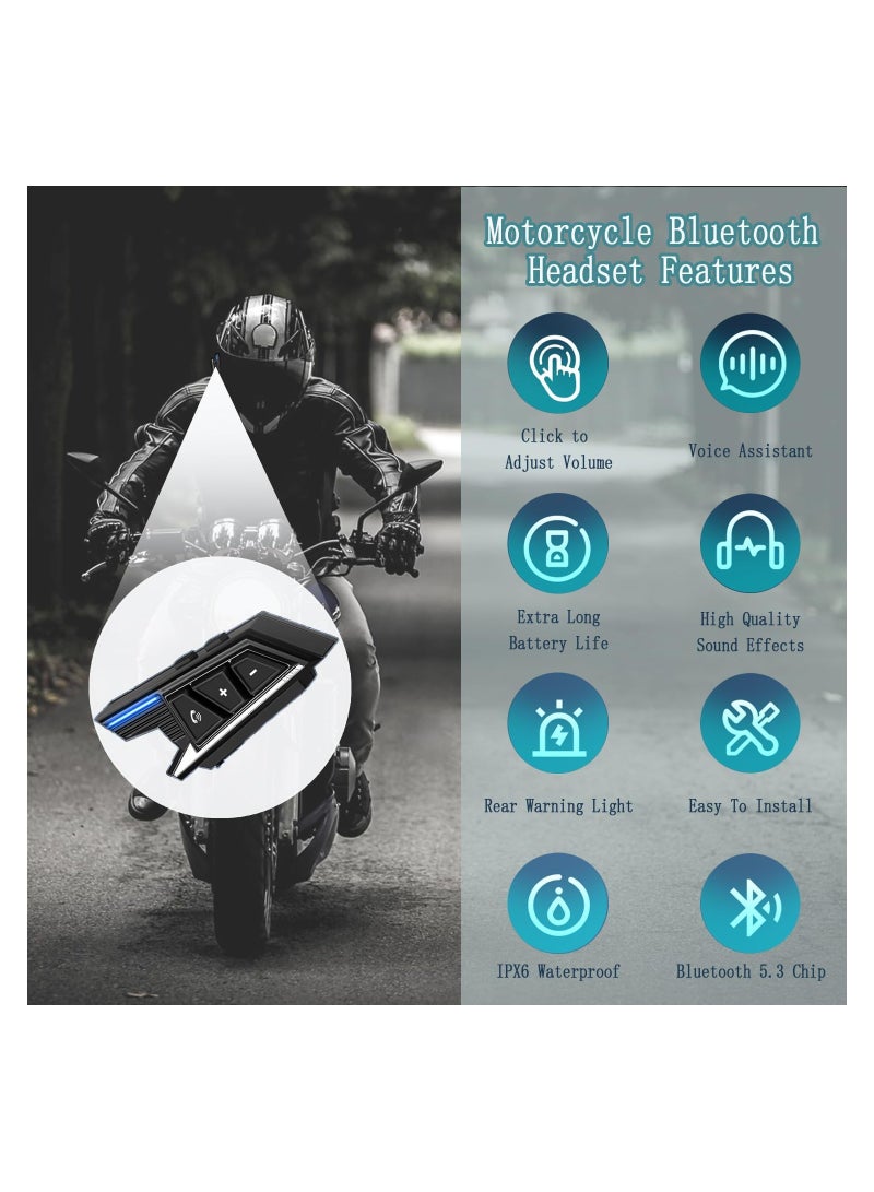 BT40 Motorcycle Bluetooth Headset with Soft & Hard Microphones, CVC Noise Reduction, IPX6 Waterproof, Ultra-Thin Earphones for All Helmets - Stereo Sound for Riders. - Image 3