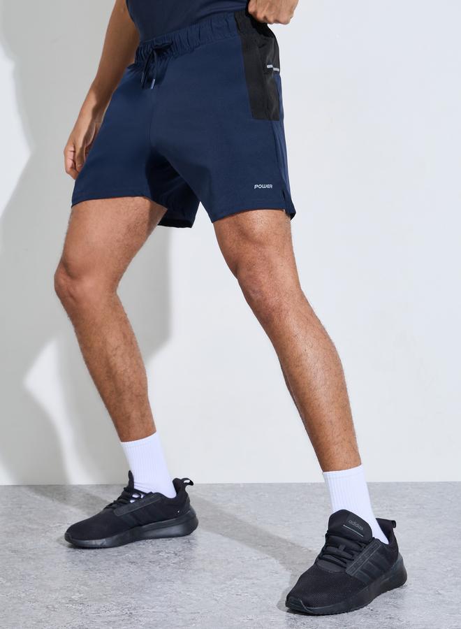 Styli Navy Blue Color Block Regular Fit Running Shorts - Image 1