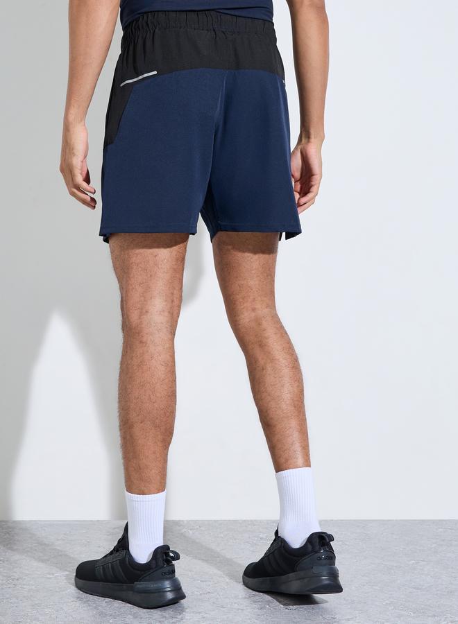Styli Navy Blue Color Block Regular Fit Running Shorts - Image 4